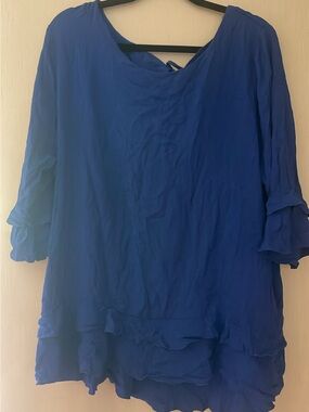 Ellos plus sz 30 Women’s Blue Ruffle Sleeve Blouse tiered